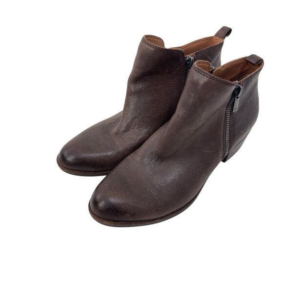 Lucky Brand Women Brown Leather Ankle Booties Size 9M Side Zipper Block Heels - Picture 14 of 16